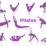Pilates poses in violet silhouettes